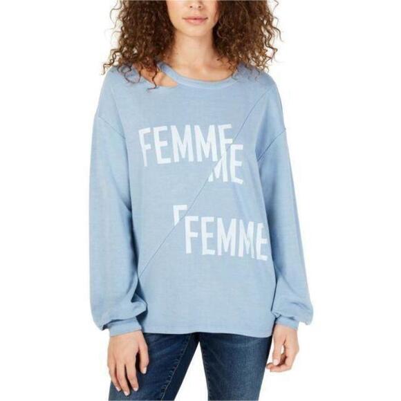 INC Long-Sleeve Cut-Out Top Blue M - Picture 1 of 6